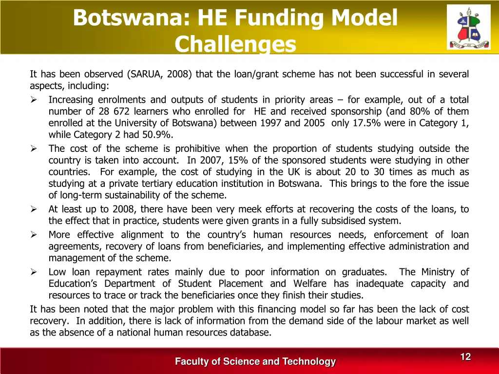 botswana he funding model challenges