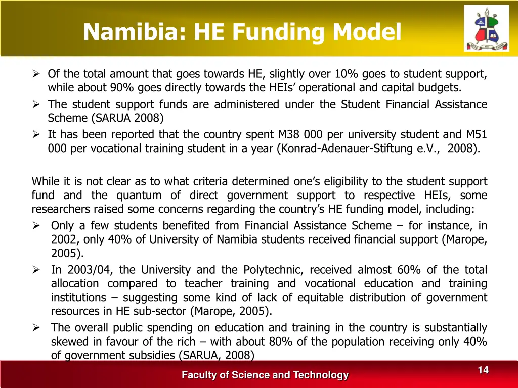 namibia he funding model