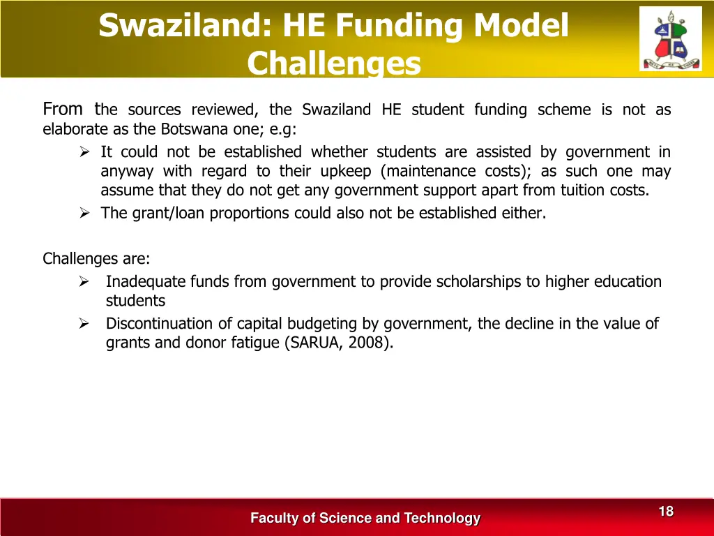 swaziland he funding model challenges