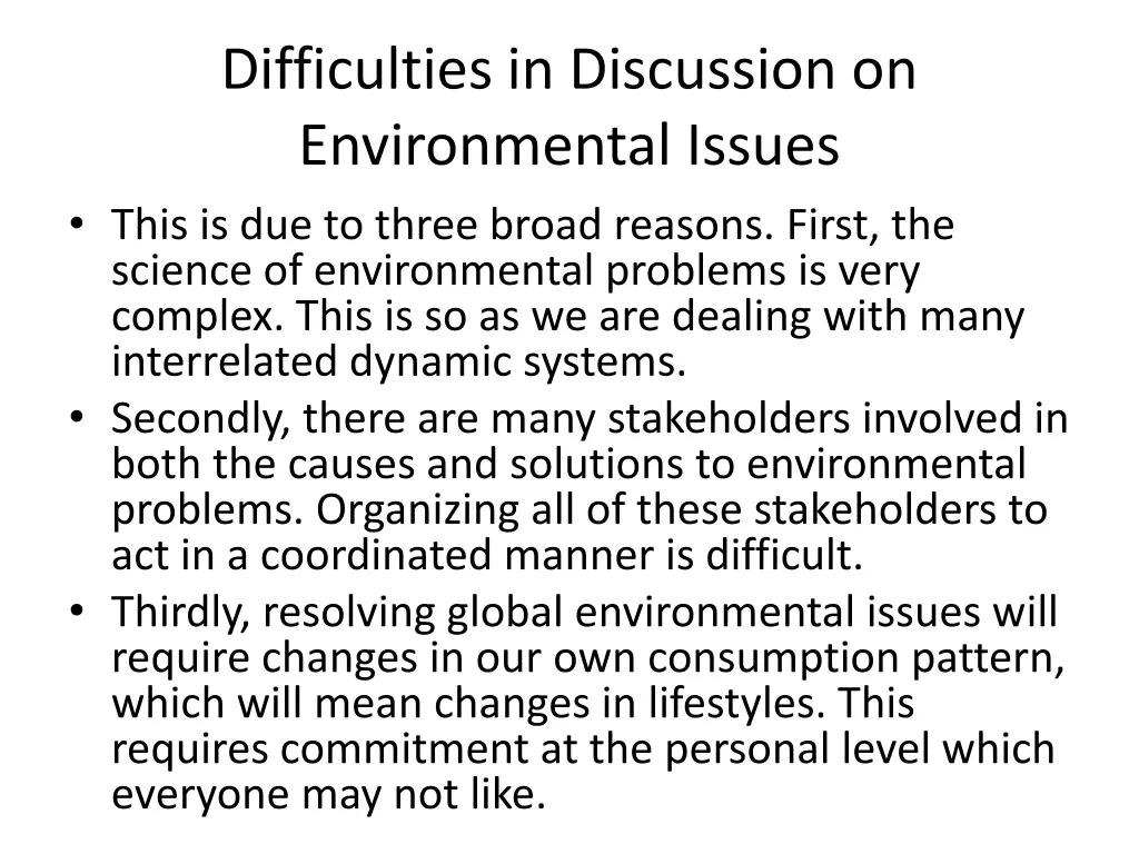 difficulties in discussion on environmental