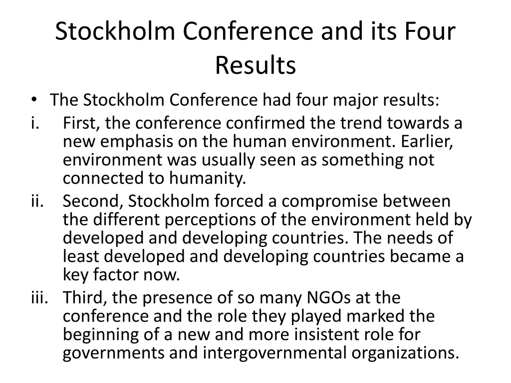 stockholm conference and its four results