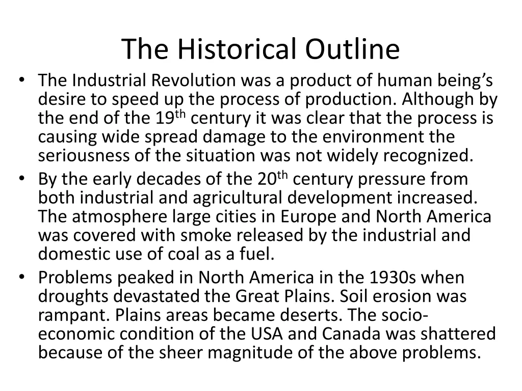 the historical outline the industrial revolution