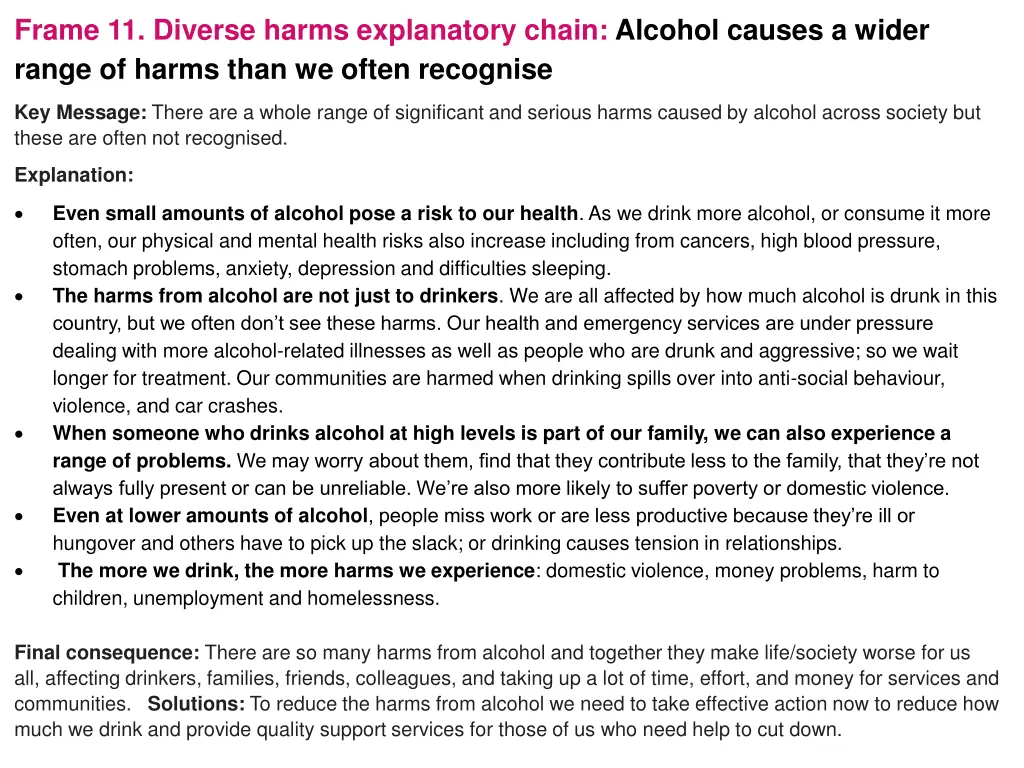 frame 11 diverse harms explanatory chain alcohol