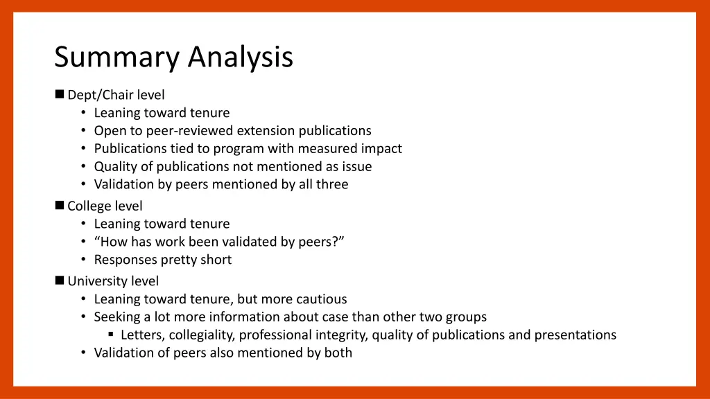 summary analysis