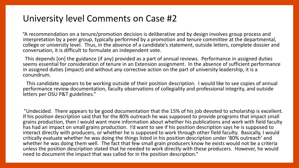 university level comments on case 2