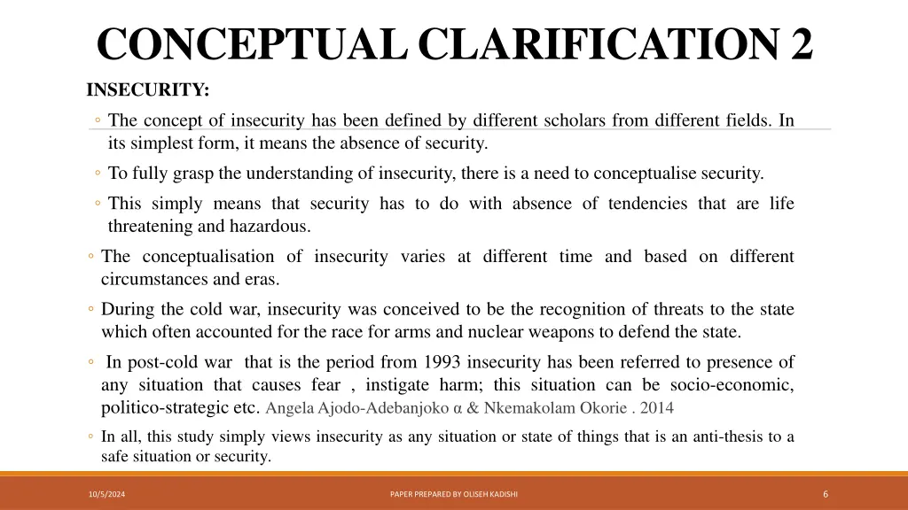 conceptual clarification 2 insecurity the concept