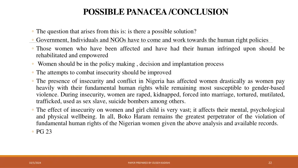 possible panacea conclusion