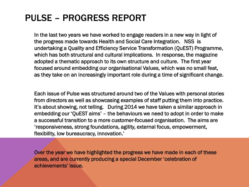 pulse progress report