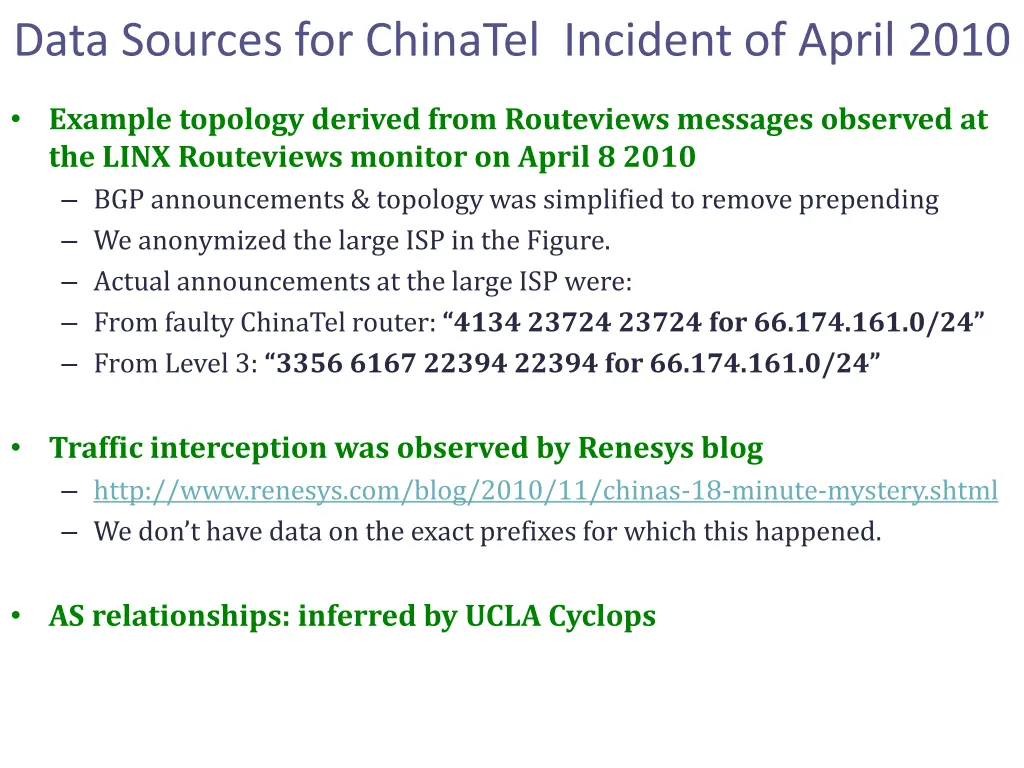 data sources for chinatel incident of april 2010