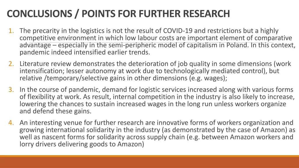 conclusions points for further research