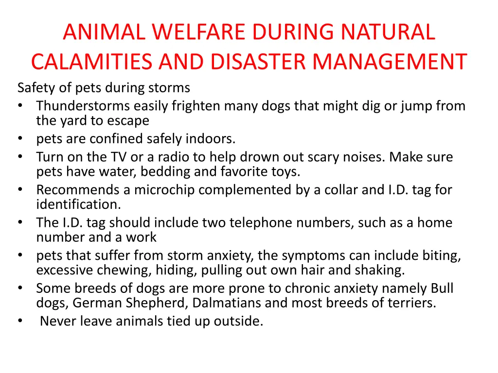 animal welfare during natural calamities