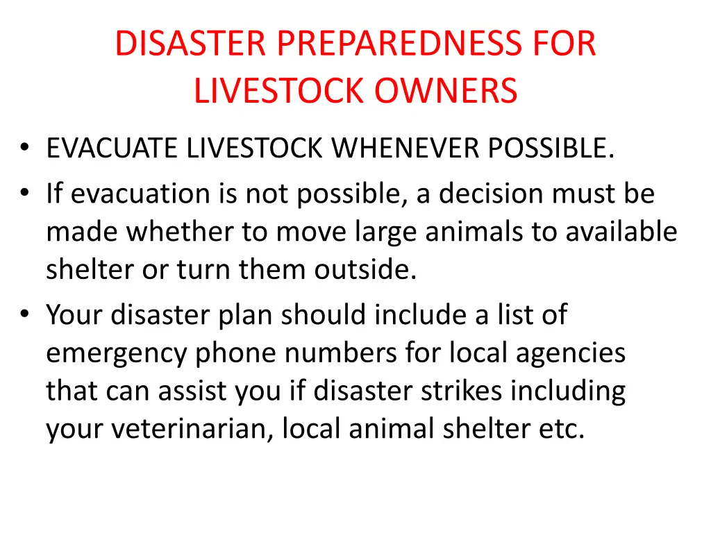 disaster preparedness for livestock owners