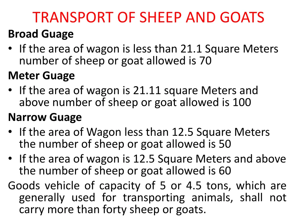 transport of sheep and goats broad guage