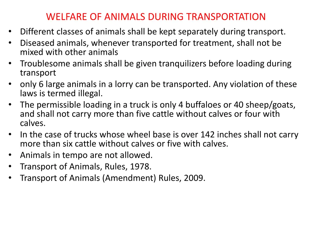 welfare of animals during transportation