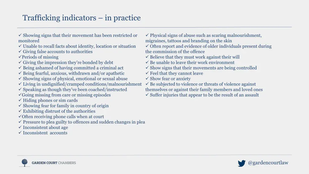 trafficking indicators in practice