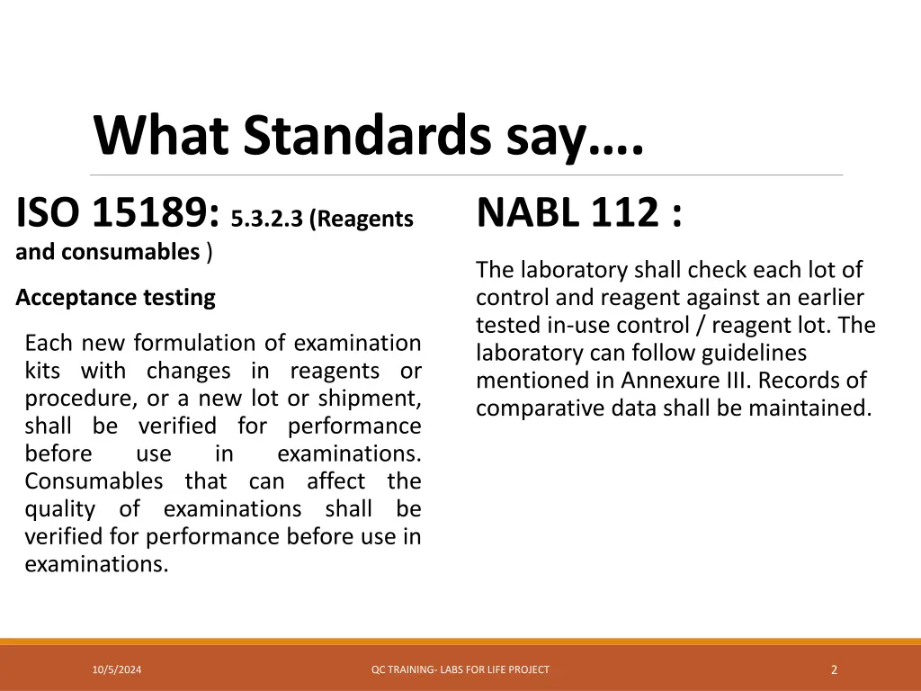 what standards say iso 15189 5 3 2 3 reagents