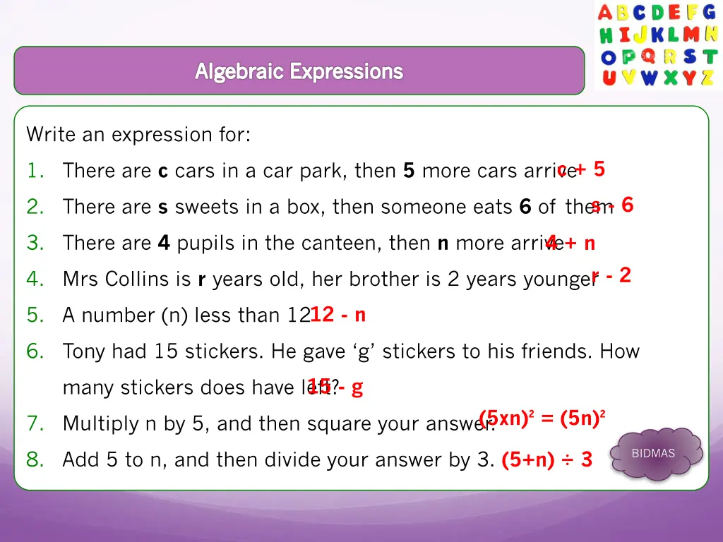 algebraic expressions