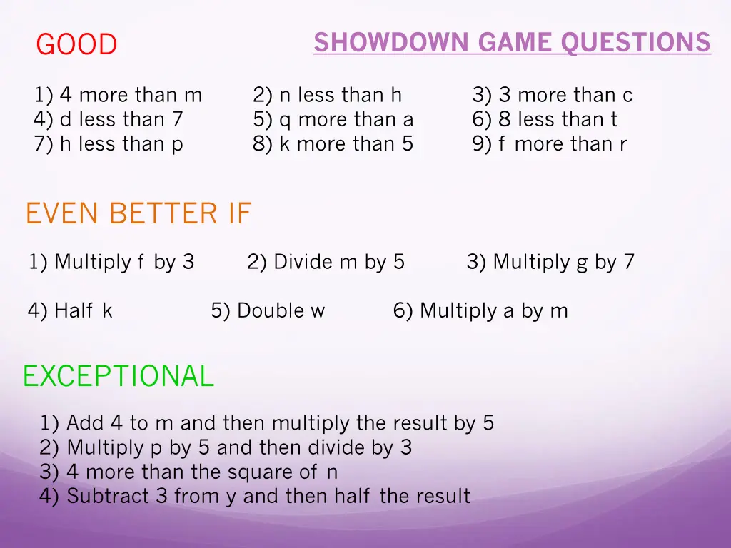 showdown game questions