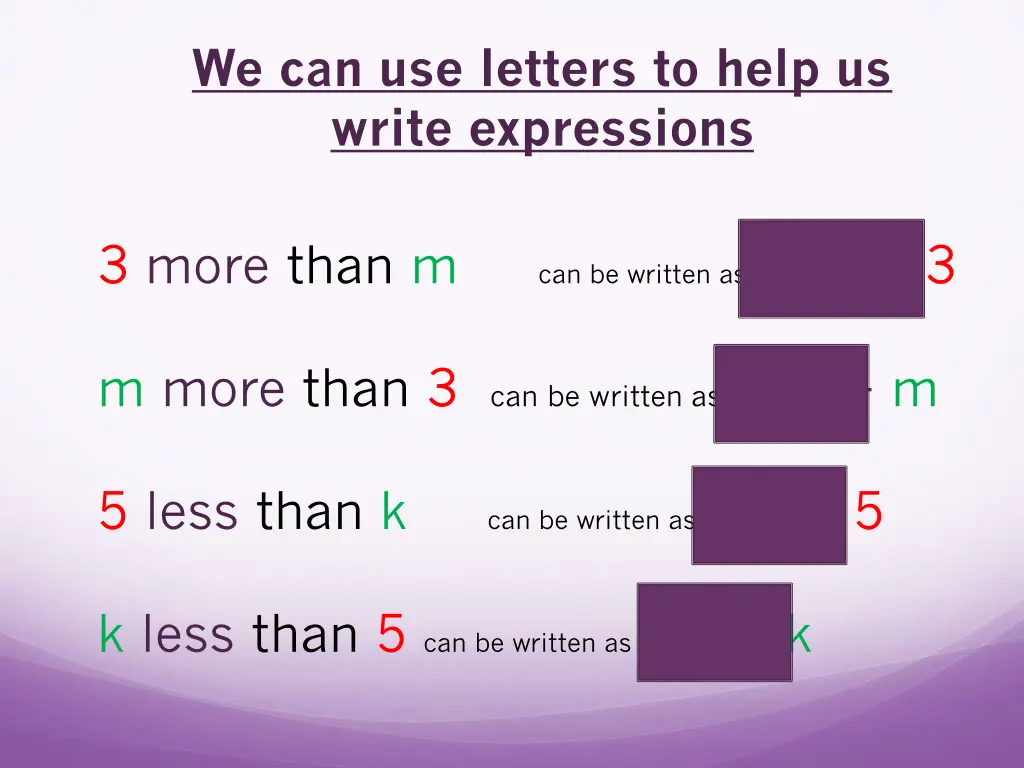 we can use letters to help us write expressions