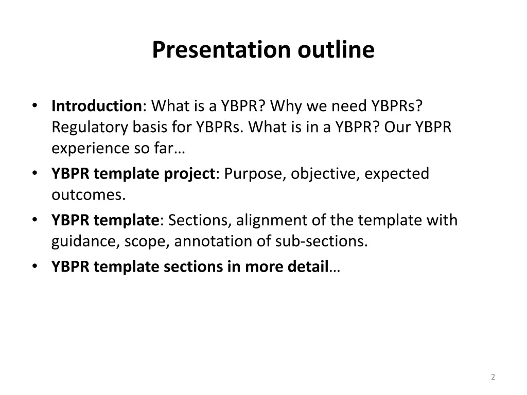 presentation outline