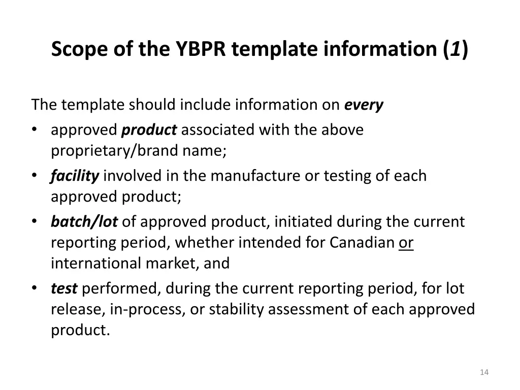 scope of the ybpr template information 1