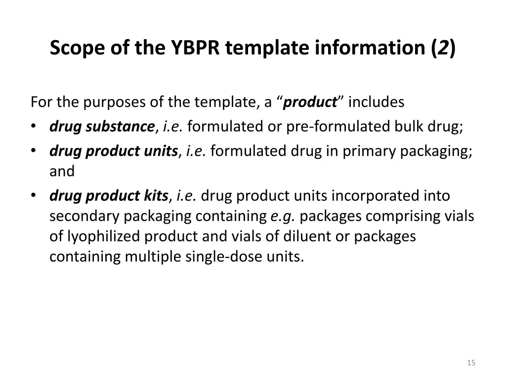 scope of the ybpr template information 2