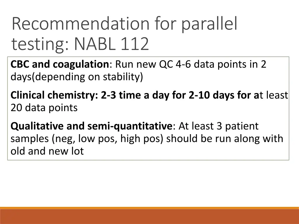 recommendation for parallel testing nabl