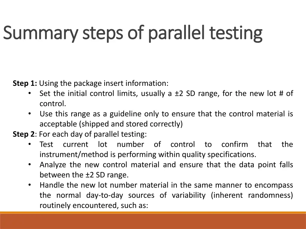 summary steps of parallel testing summary steps