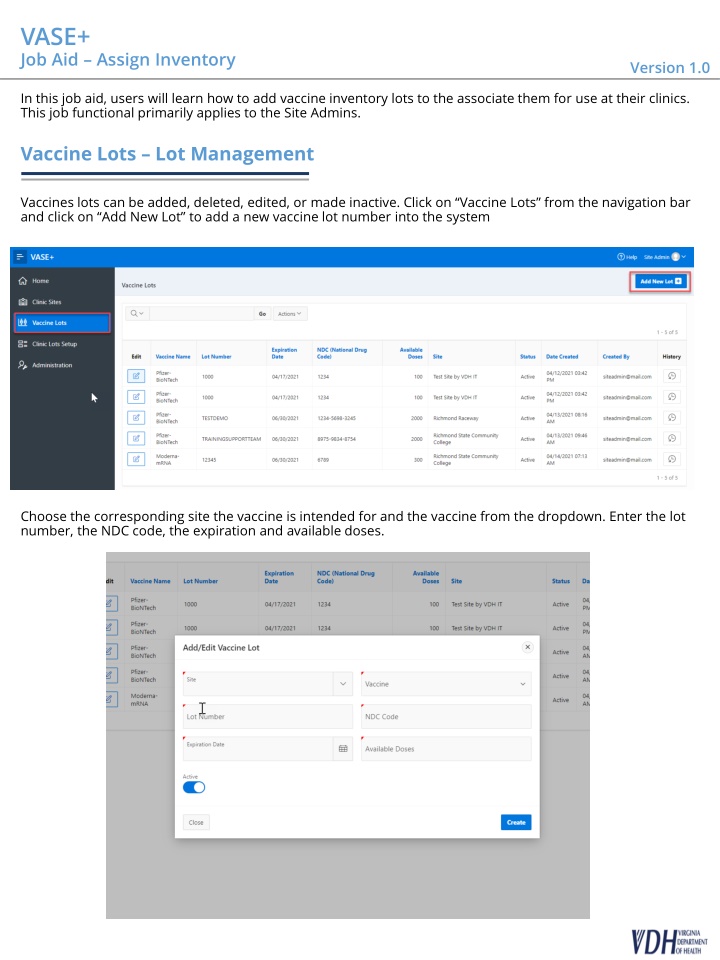 vase job aid assign inventory