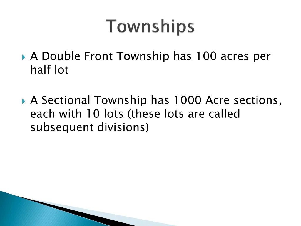 a double front township has 100 acres per half lot