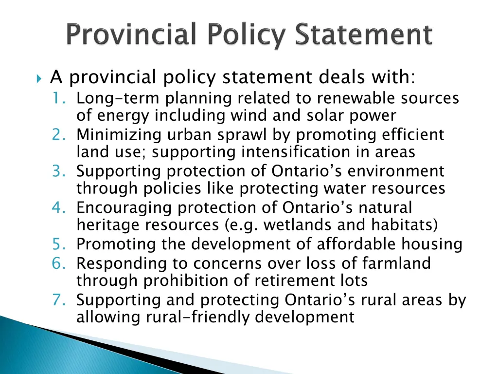 a provincial policy statement deals with 1 long