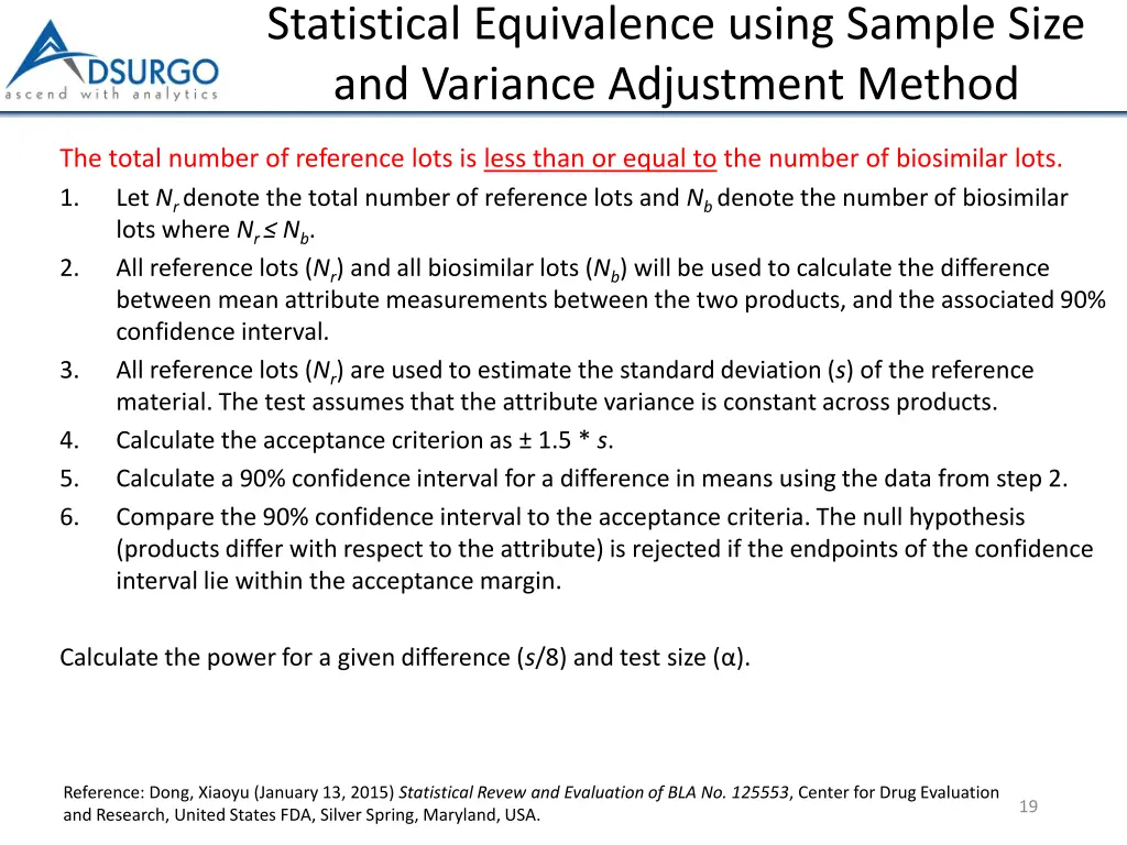 statistical equivalence using sample size 2