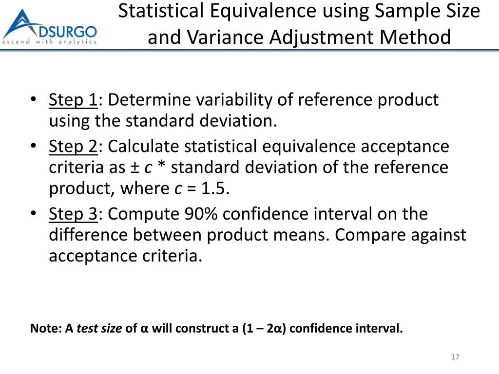 statistical equivalence using sample size