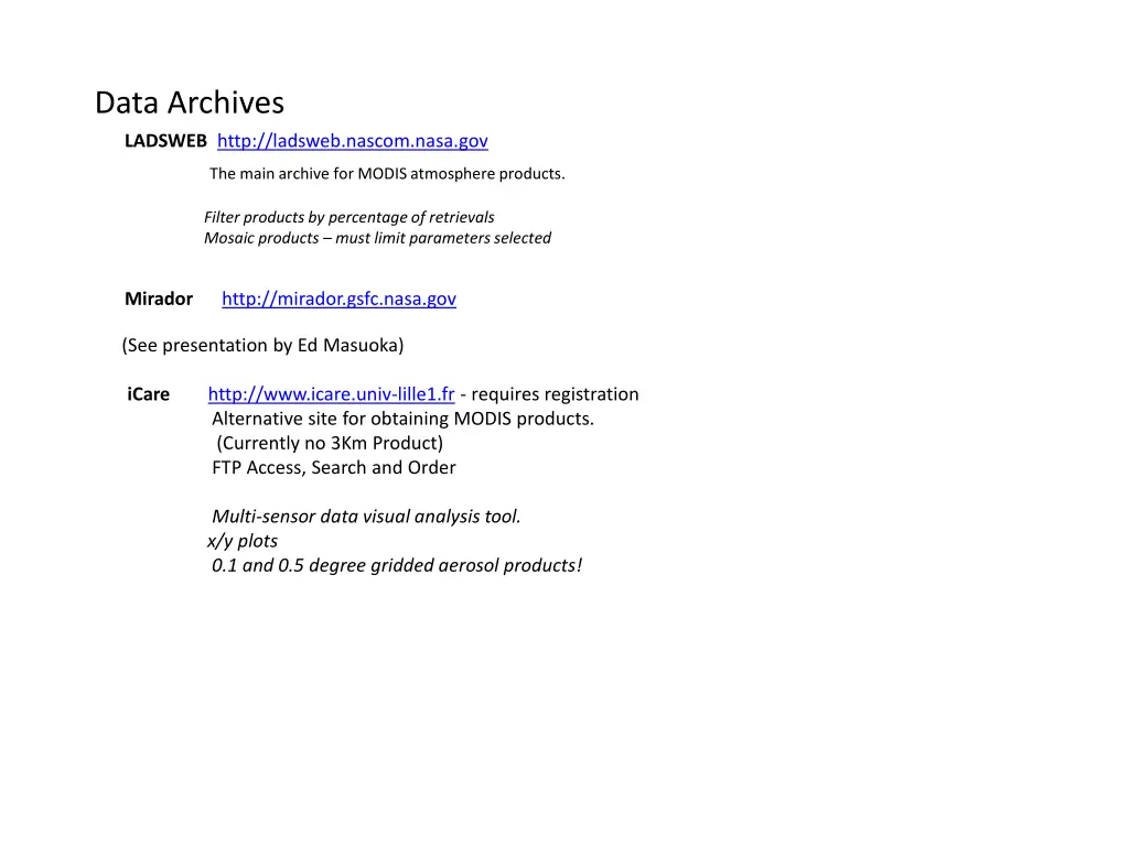 data archives ladsweb http ladsweb nascom nasa