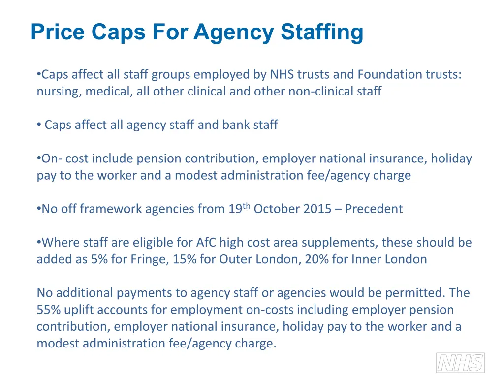 price caps for agency staffing