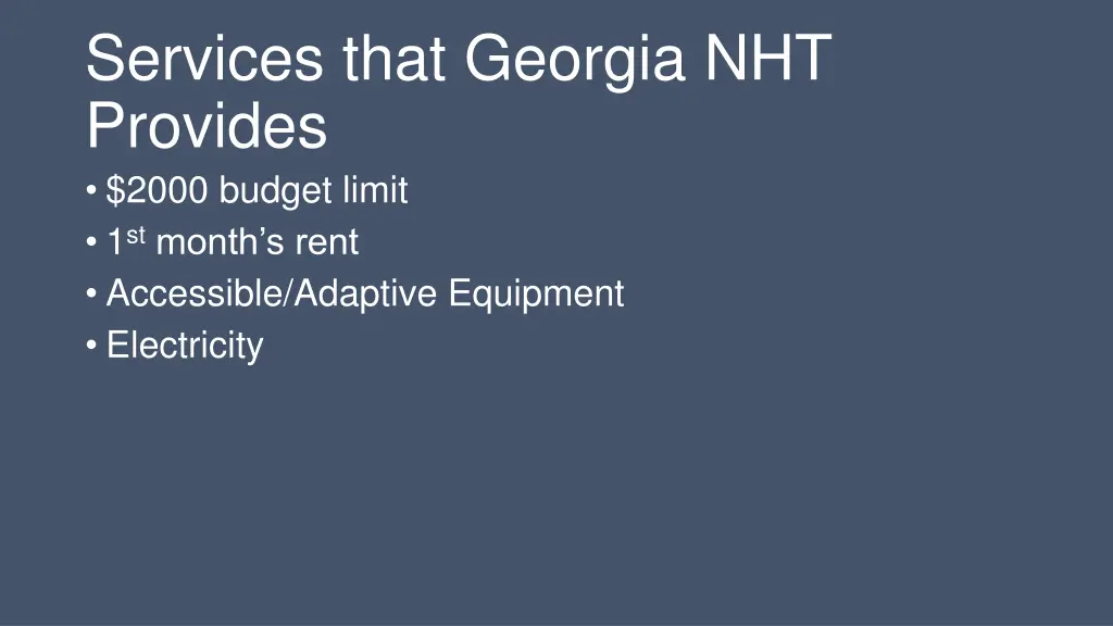 services that georgia nht provides 2000 budget