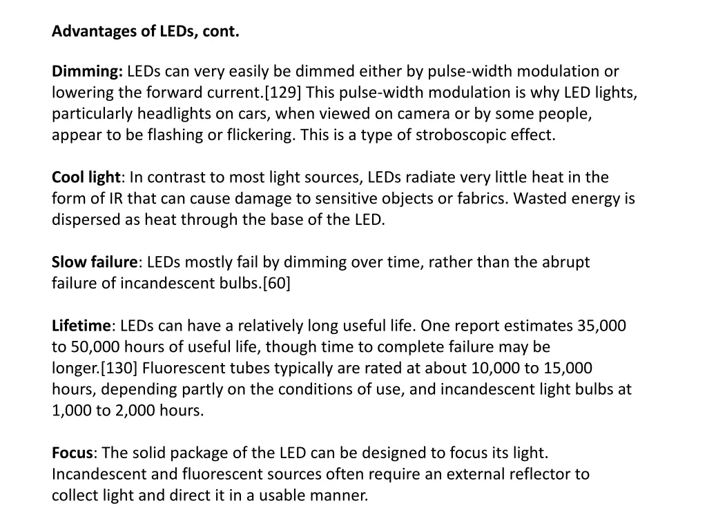 advantages of leds cont