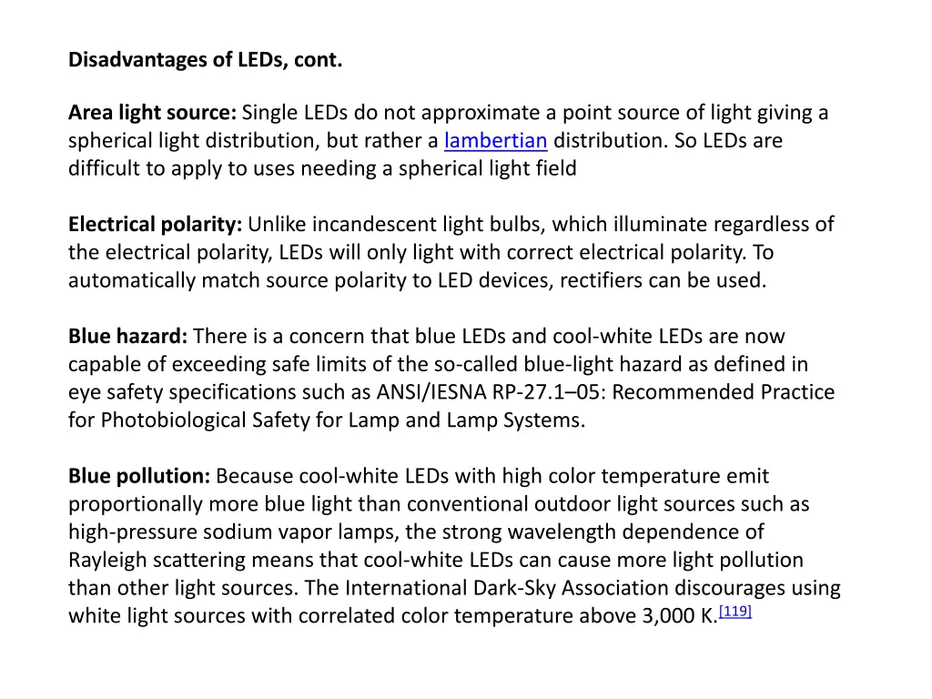 disadvantages of leds cont