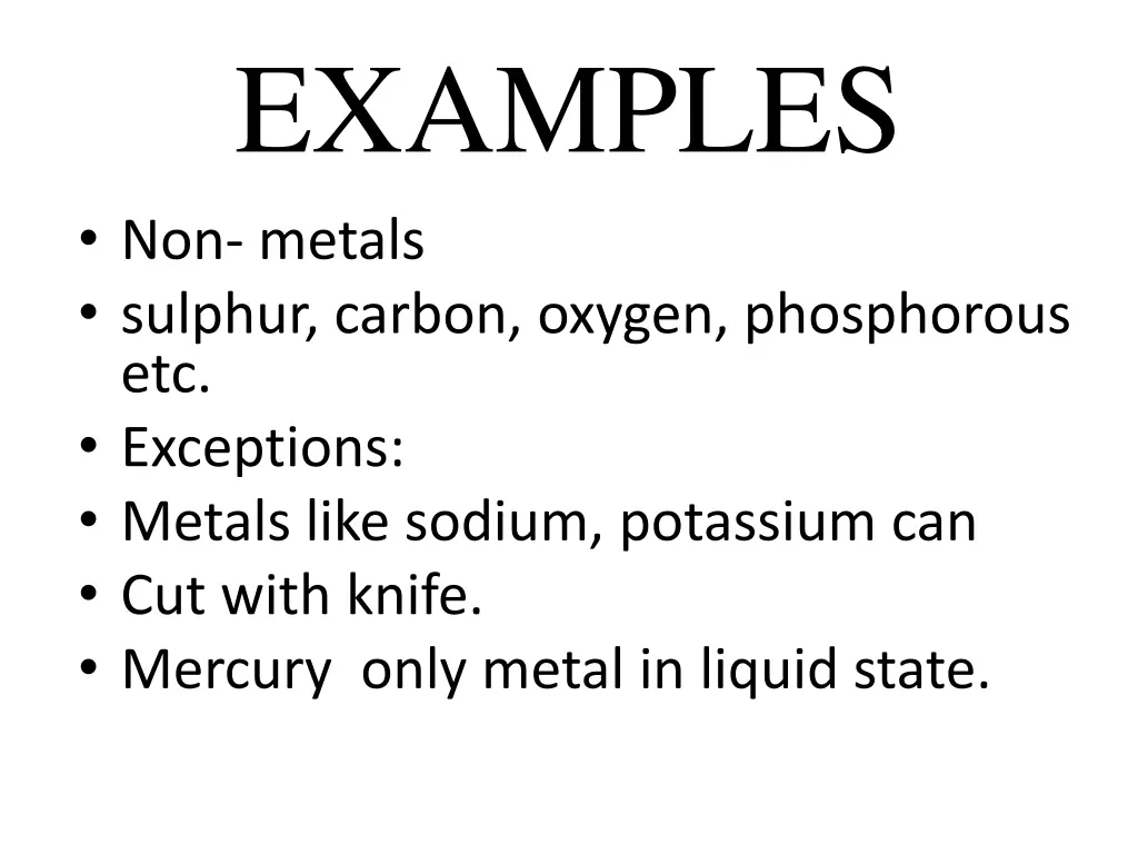 examples non metals sulphur carbon oxygen