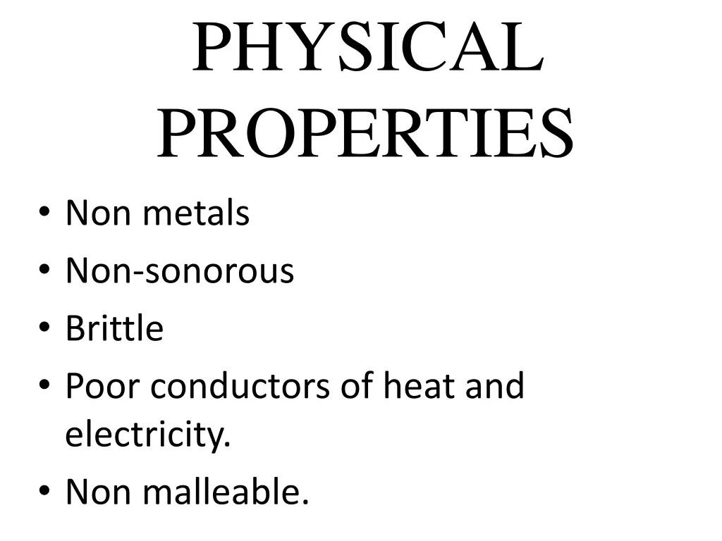 physical properties non metals non sonorous