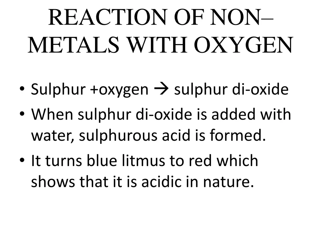 reaction of non metals with oxygen