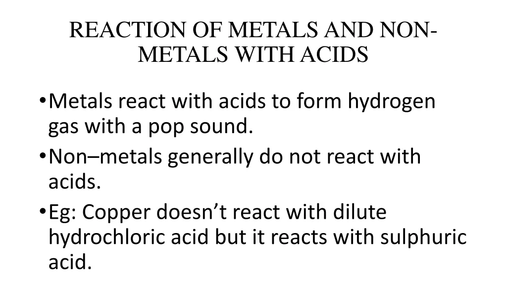 reaction of metals and non metals with acids