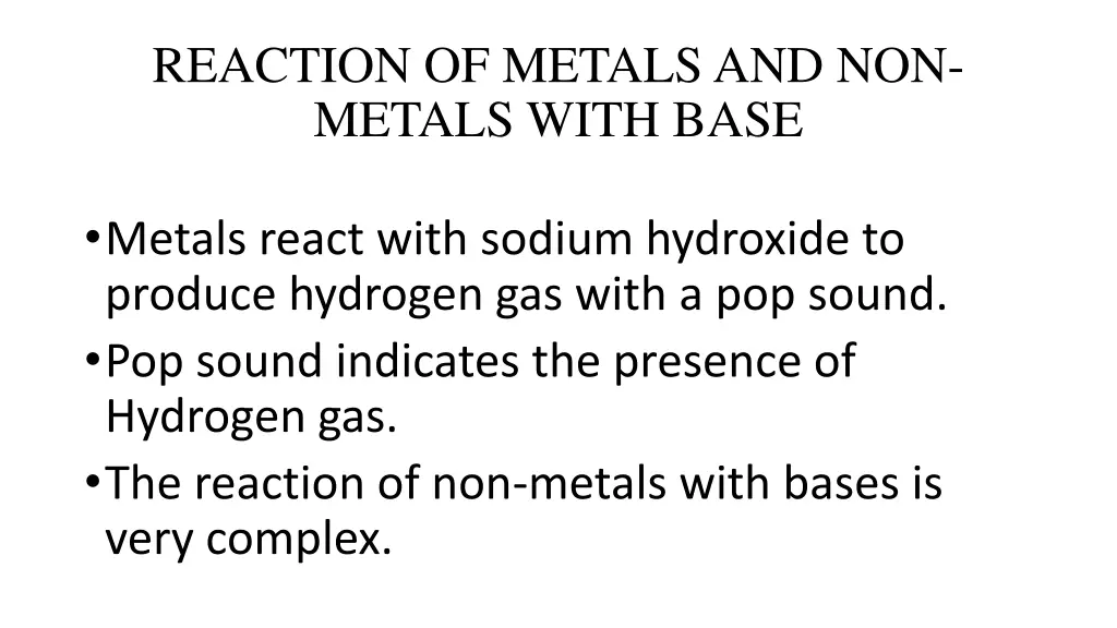 reaction of metals and non metals with base