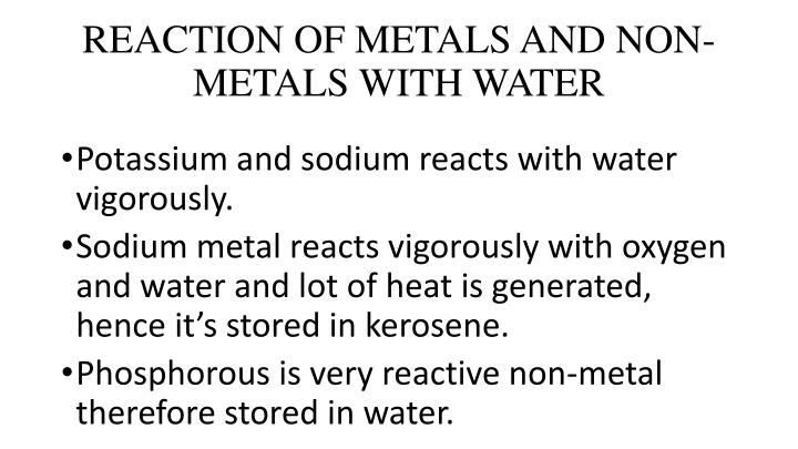 reaction of metals and non metals with water