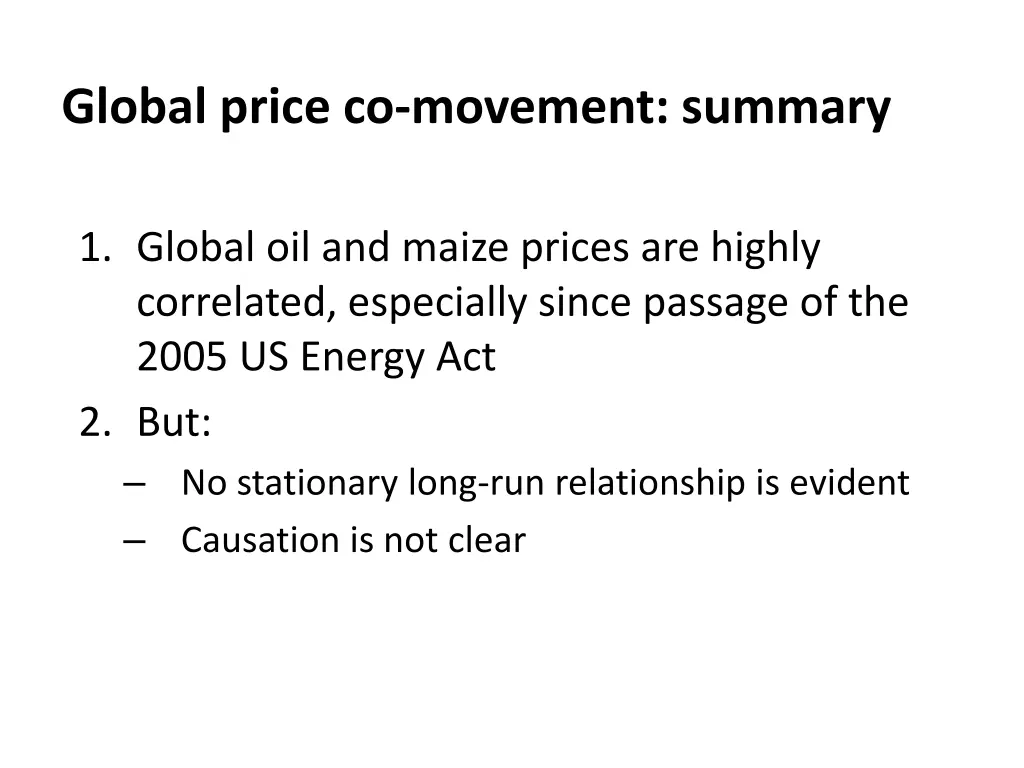 global price co movement summary