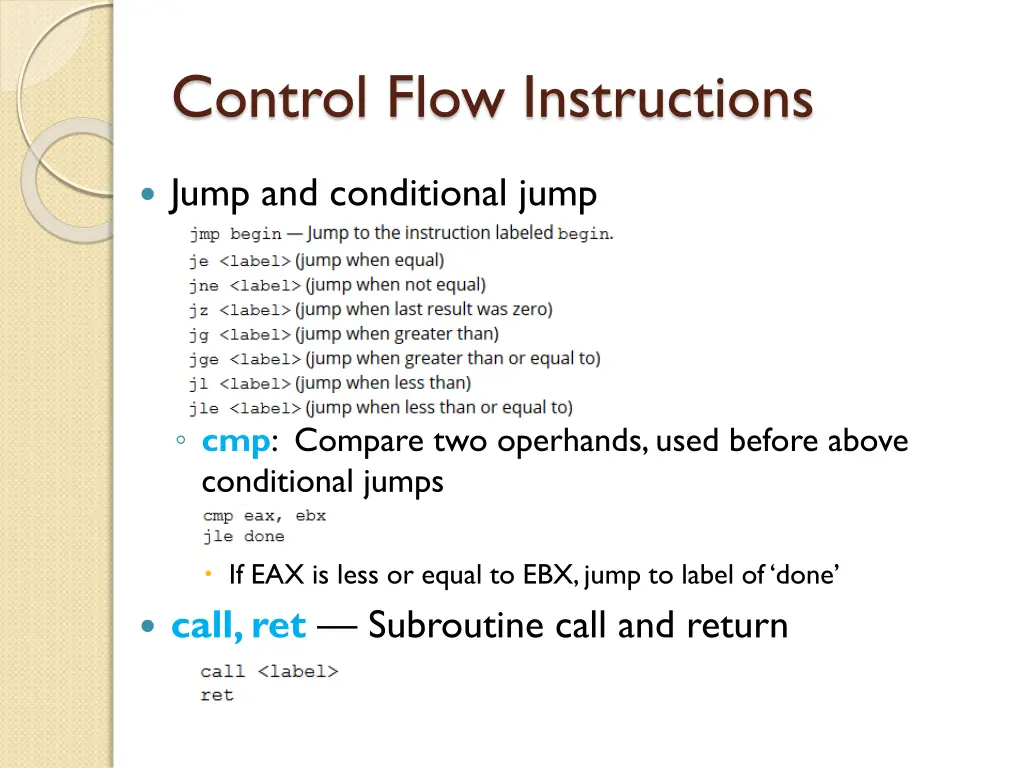 control flow instructions