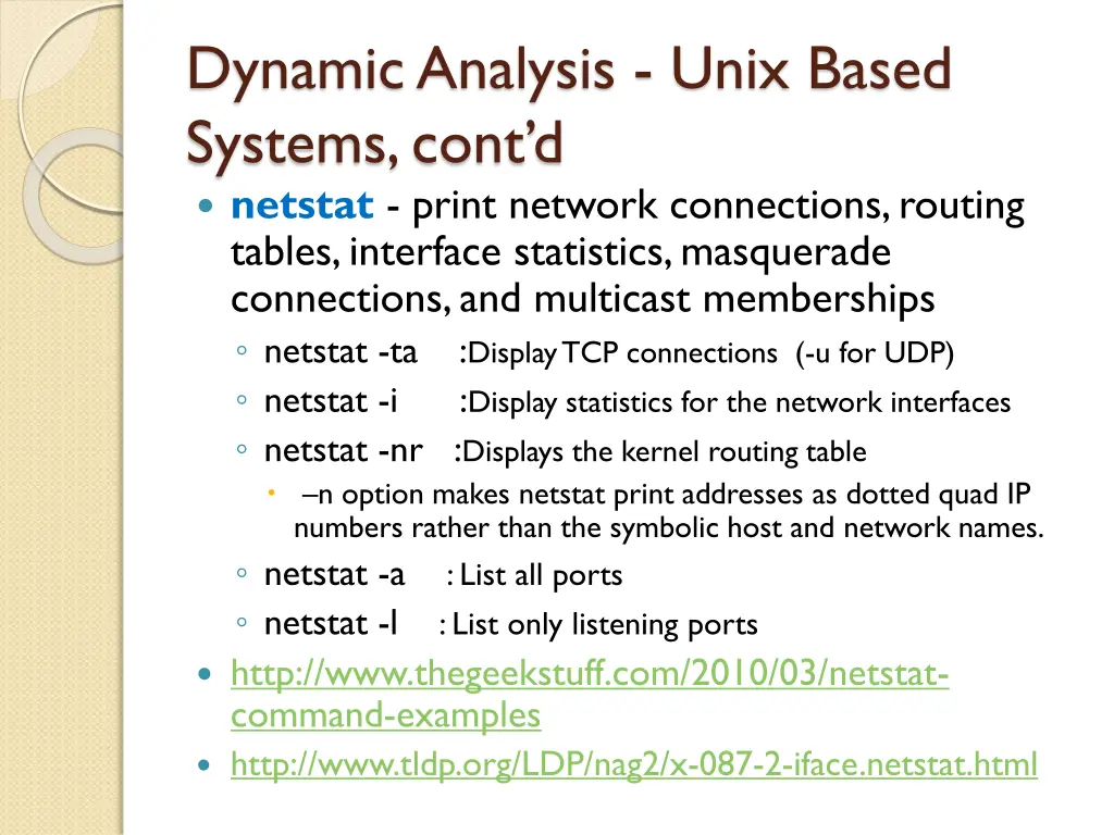 dynamic analysis unix based systems cont