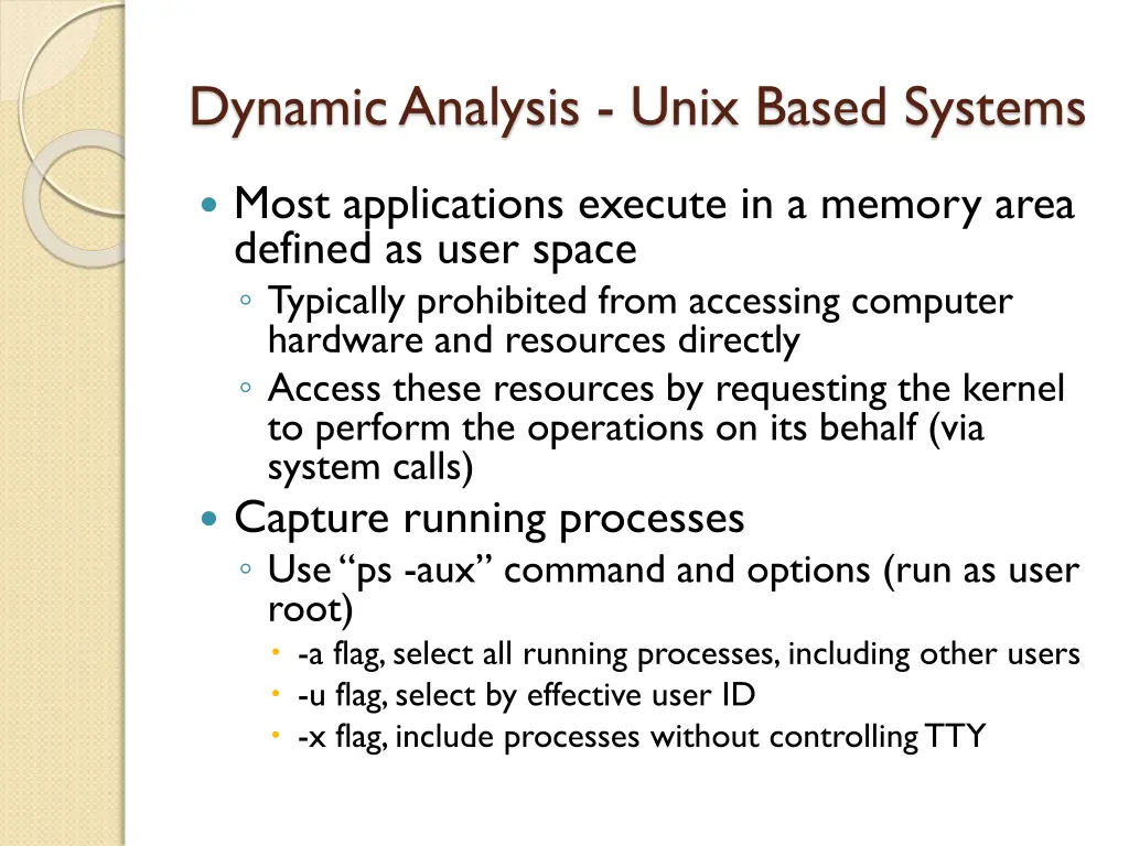 dynamic analysis unix based systems