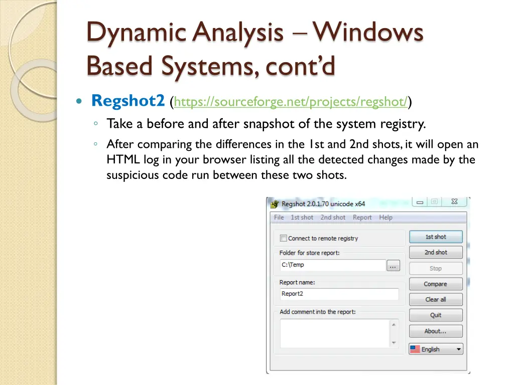 dynamic analysis windows based systems cont d