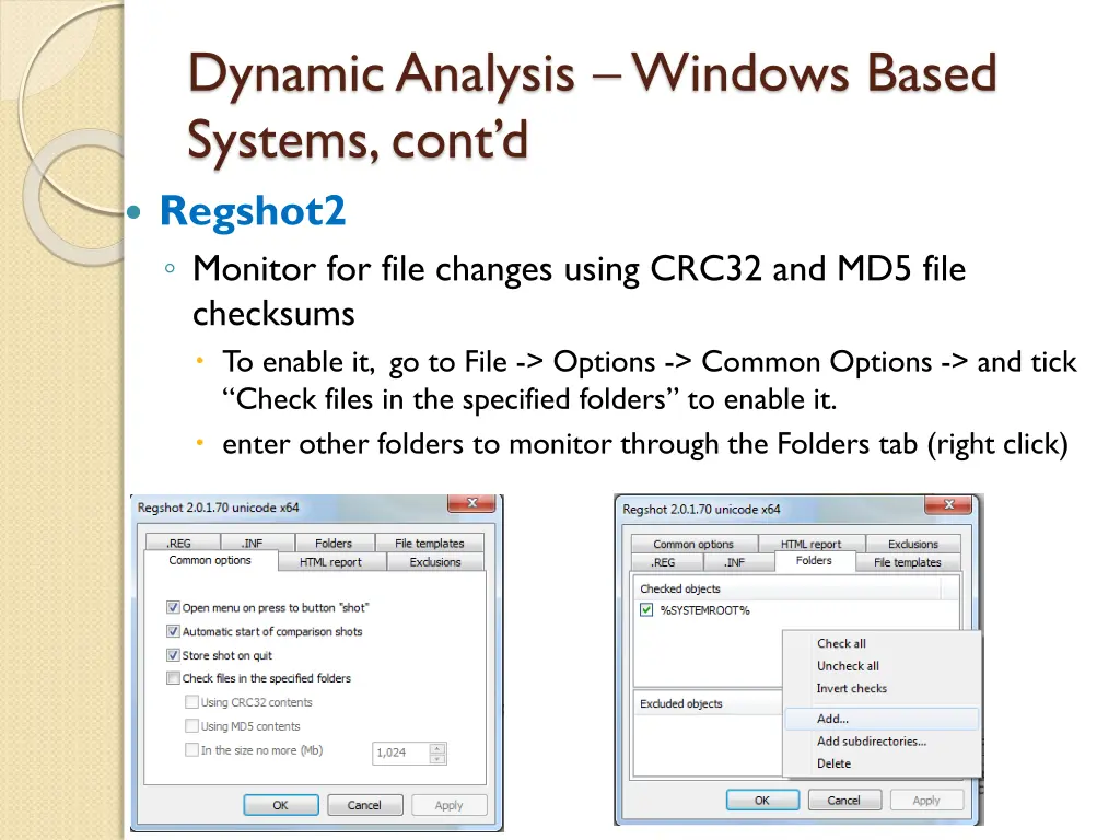 dynamic analysis windows based systems cont